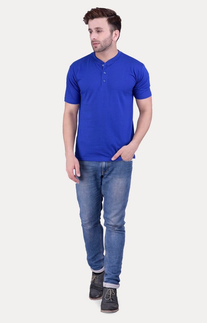 Men's Blue Cotton Solid Regular T-Shirts