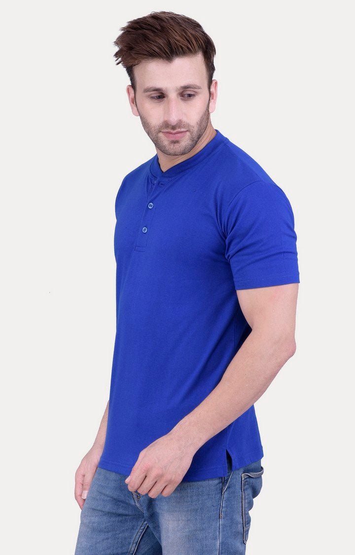 Men's Blue Cotton Solid Regular T-Shirts