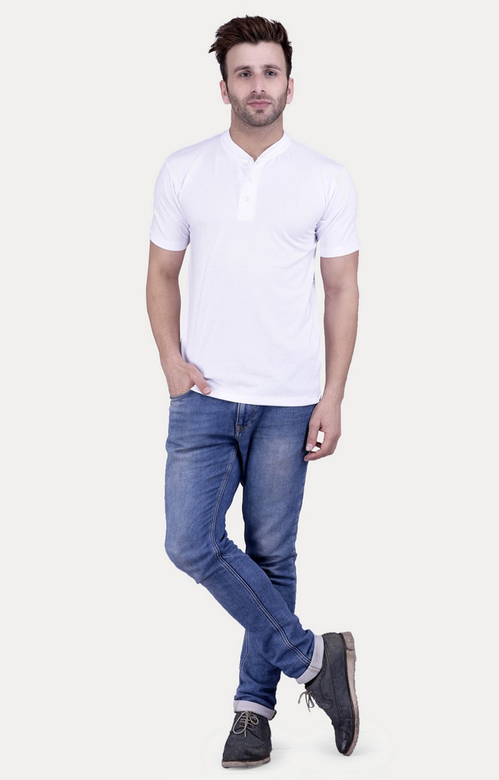 Men's White Cotton Solid Regular T-Shirts