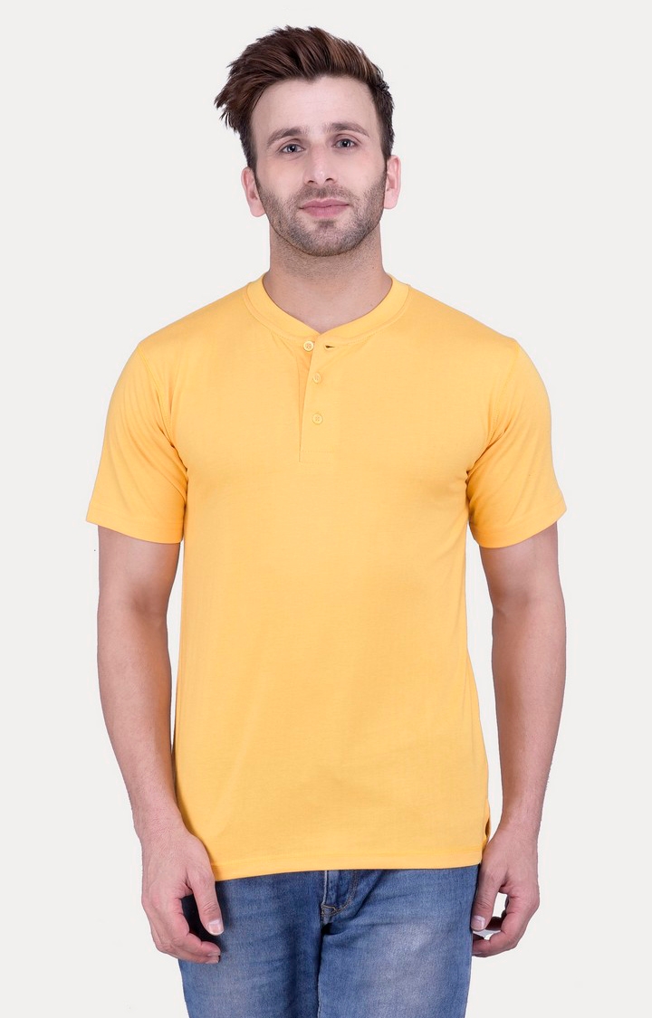 Weardo | Men's Yellow Cotton Solid Regular T-Shirts