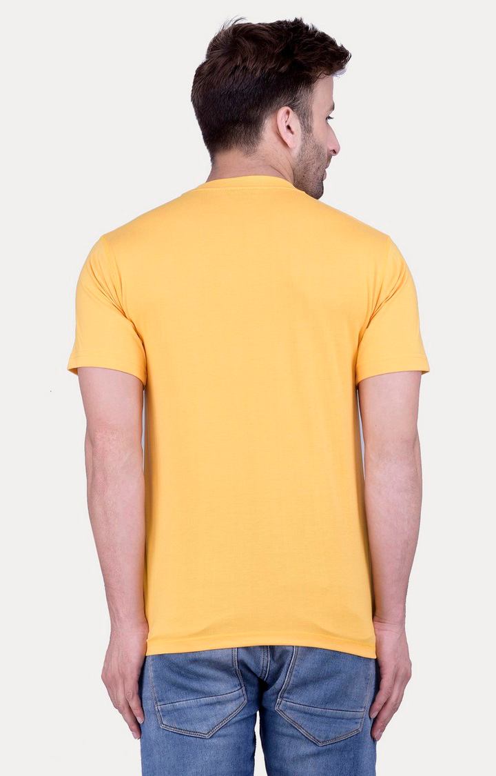 Men's Yellow Cotton Solid Regular T-Shirts