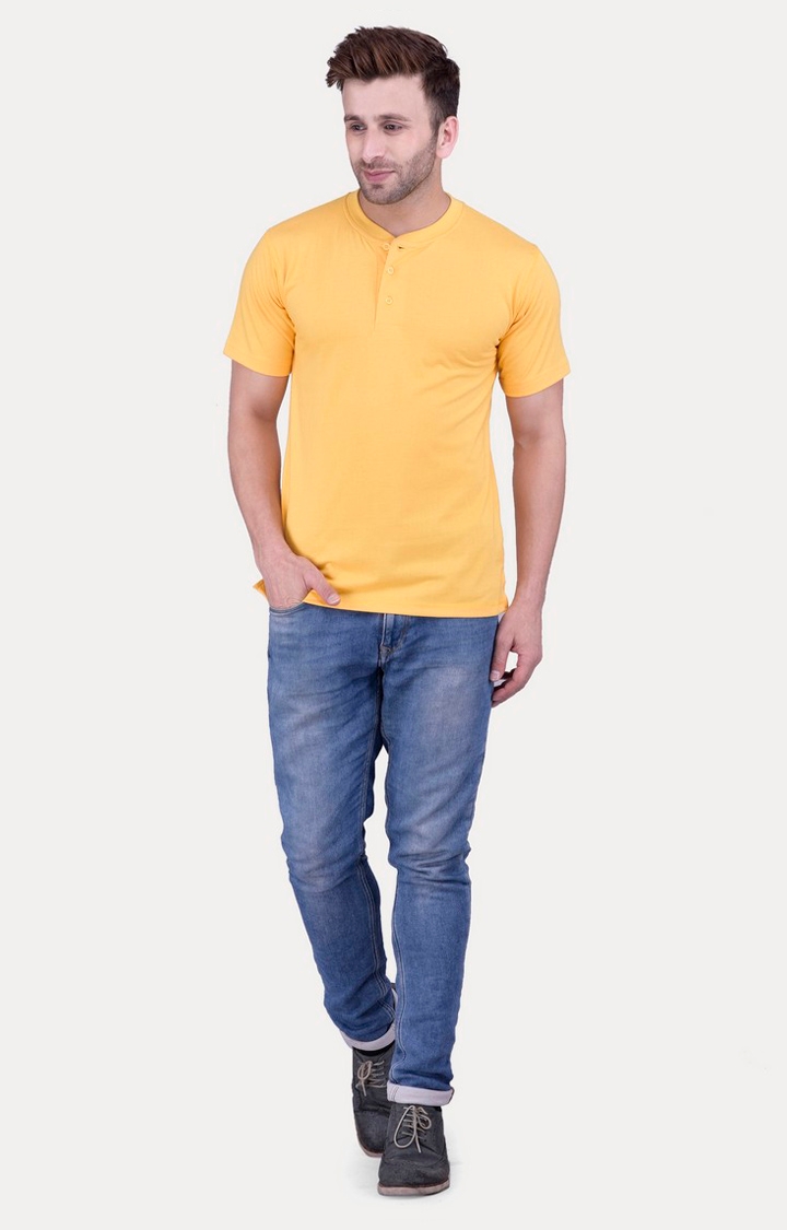 Men's Yellow Cotton Solid Regular T-Shirts