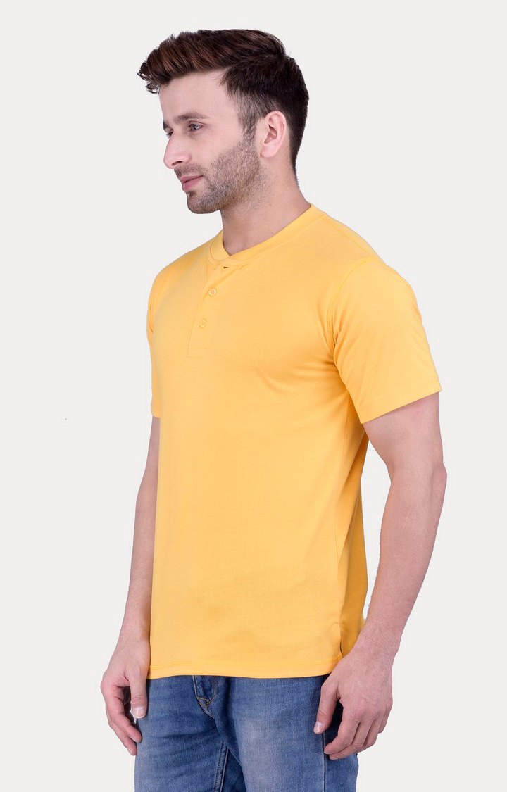 Men's Yellow Cotton Solid Regular T-Shirts