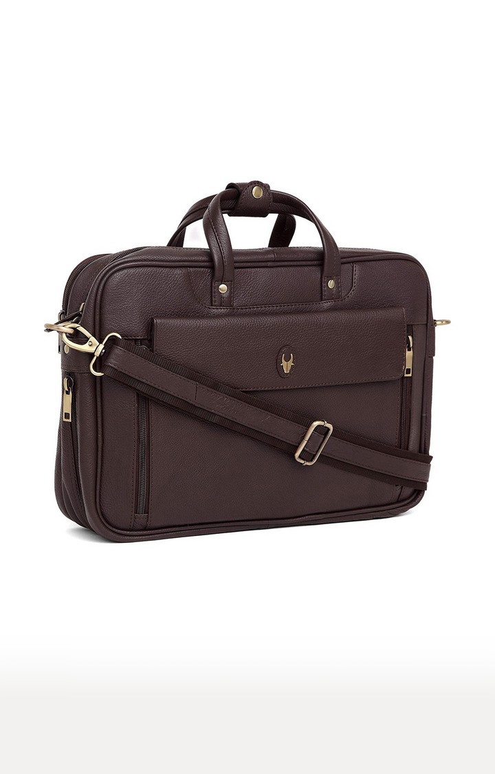 WildHorn | WildHorn 100% Genuine Leather Brown Laptop Bag for Men  1