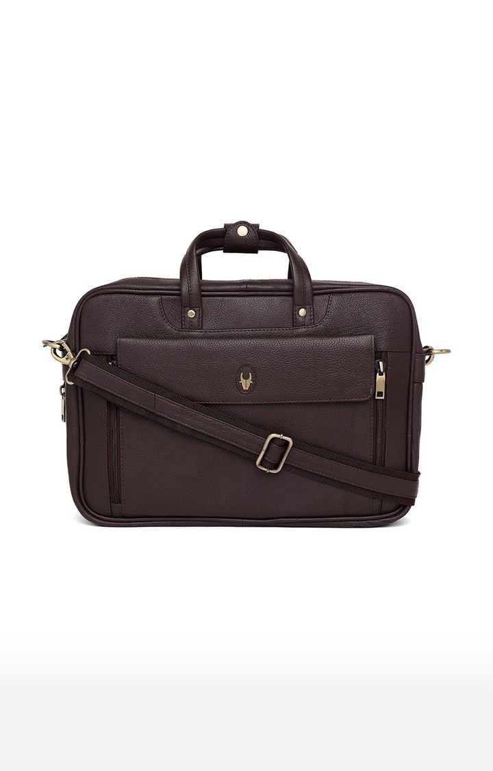 WildHorn | WildHorn 100% Genuine Leather Brown Laptop Bag for Men  0
