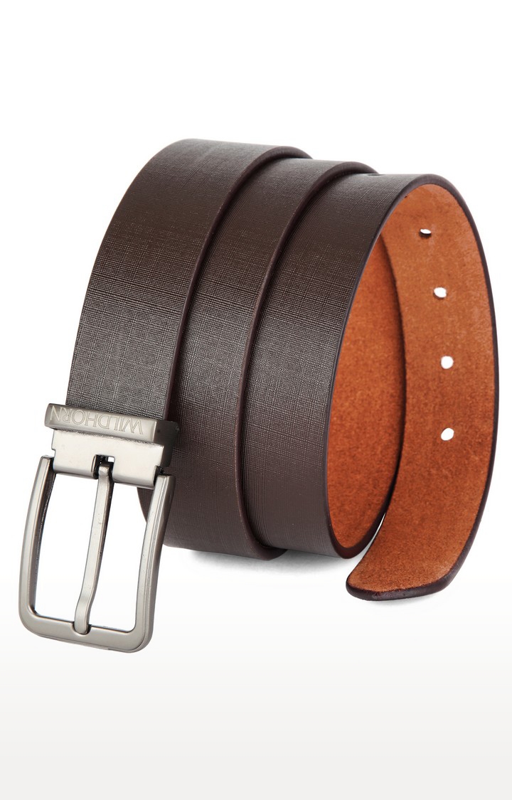 WildHorn | WildHorn Brown Safiano Leather Formal Belt for Men 3