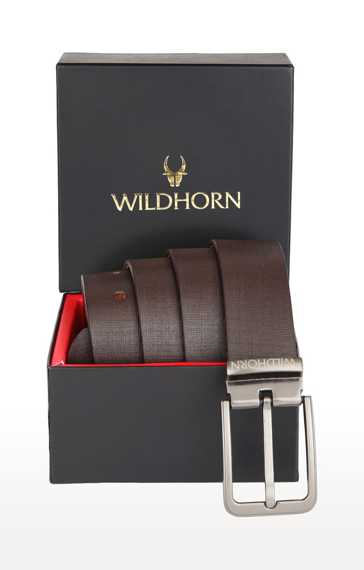 WildHorn | WildHorn Brown Safiano Leather Formal Belt for Men 0