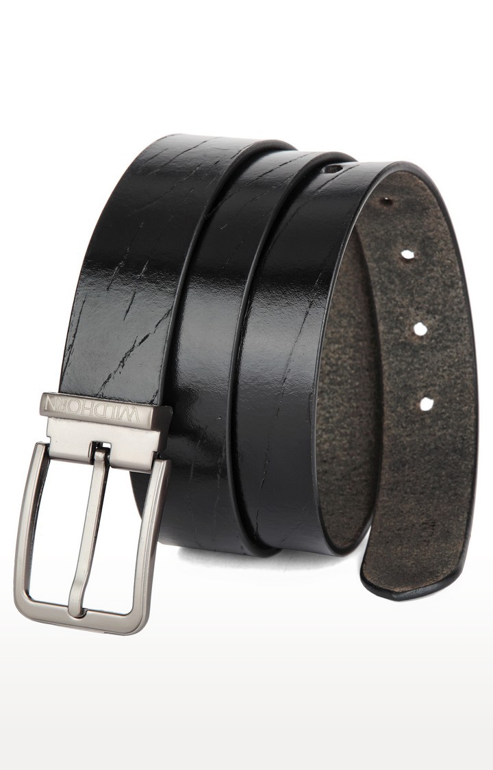 WildHorn | WildHorn Black Free Size Scratched Leather Formal Adjustable Belt for Men  3