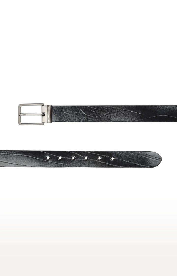 WildHorn | WildHorn Black Free Size Scratched Leather Formal Adjustable Belt for Men  4