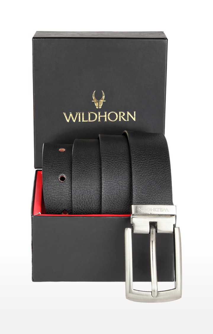 WildHorn | WildHorn Black Flat Grain Leather Formal Office Belt   0