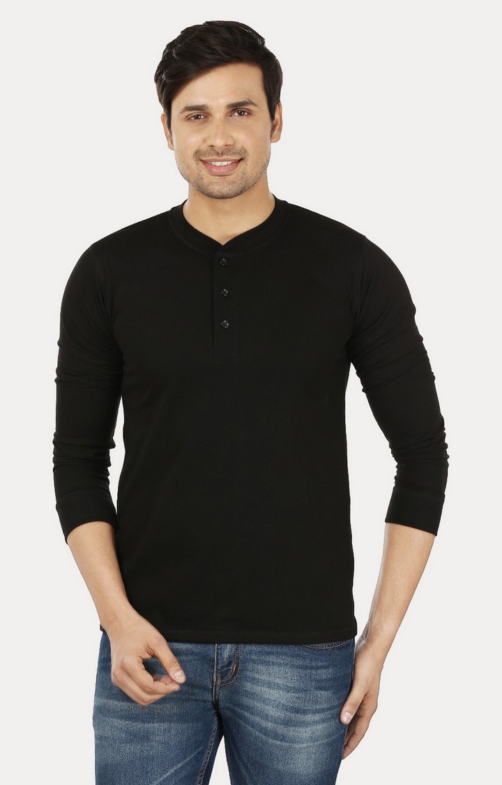 Men's Black Cotton Solid Regular T-Shirts