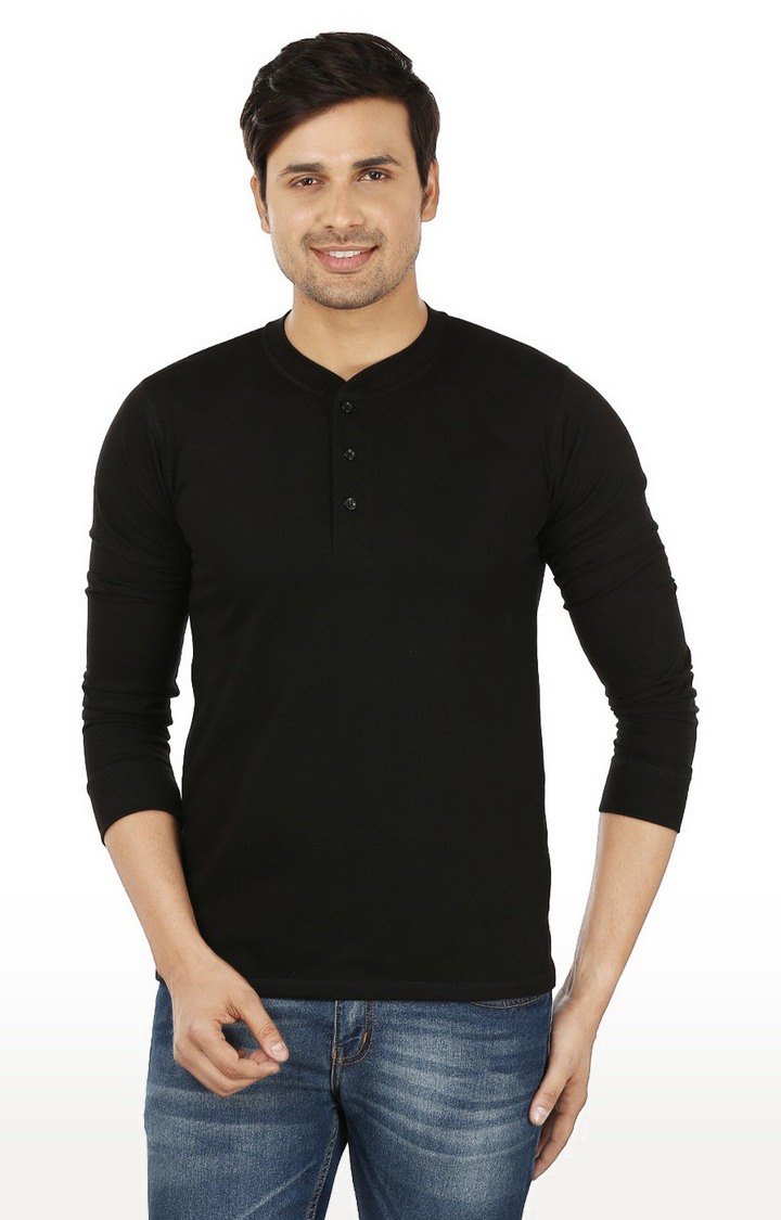 Men's Black & White Cotton Solid Regular T-Shirts