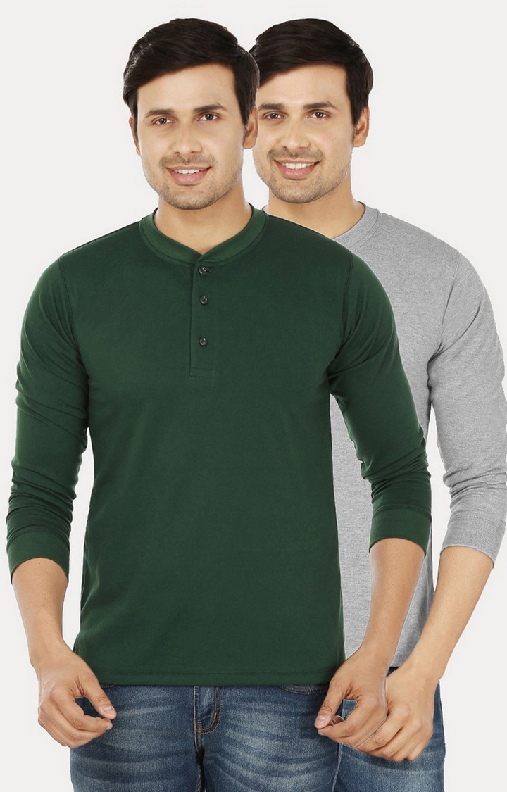 Weardo | Men's Green Cotton Solid Regular T-Shirts 0