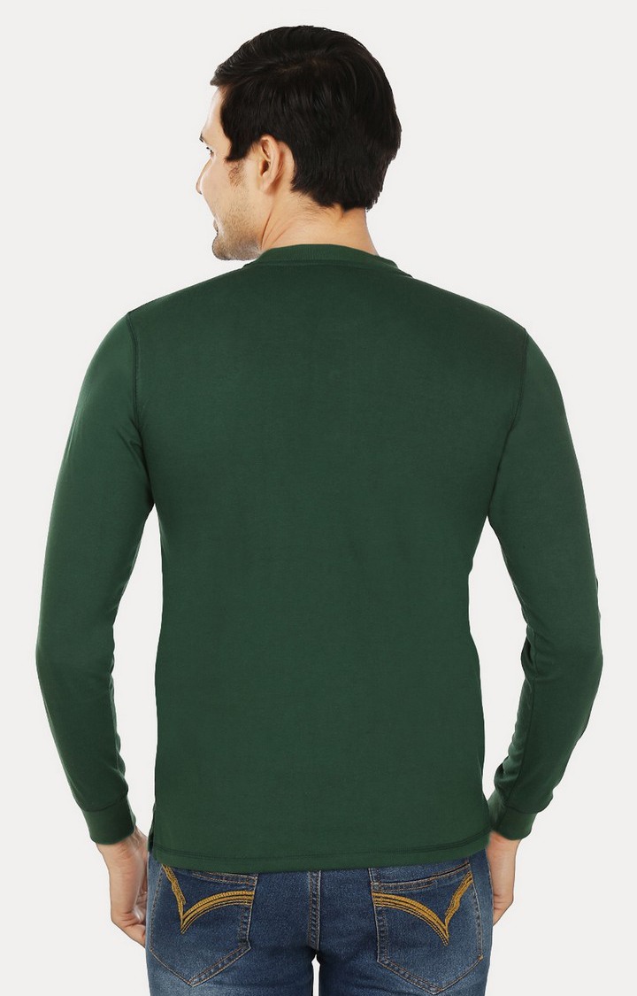 Men's Green Cotton Solid Regular T-Shirts