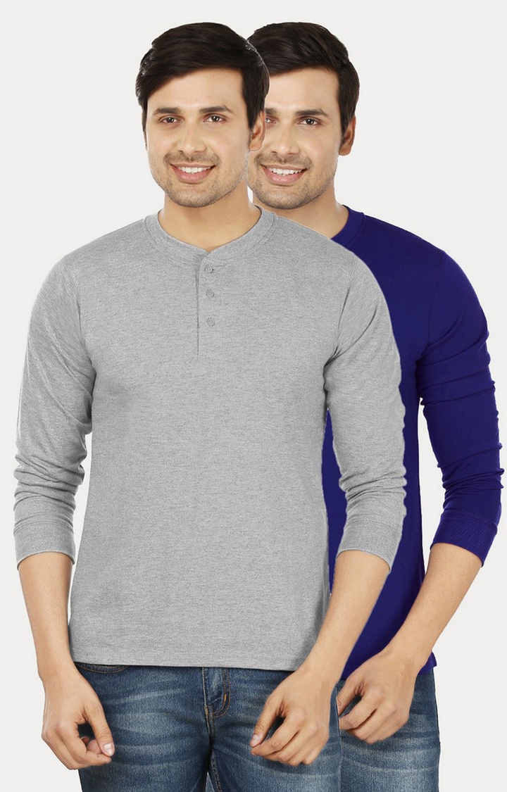 Men's Grey Cotton Solid Regular T-Shirts