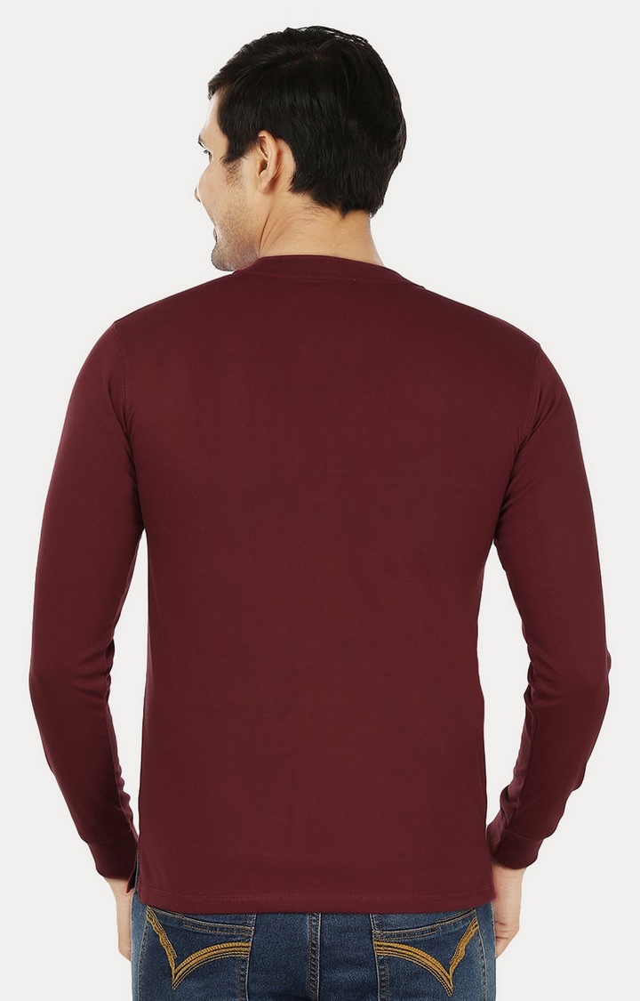 Weardo | Men's Red Cotton Solid Regular T-Shirts 4
