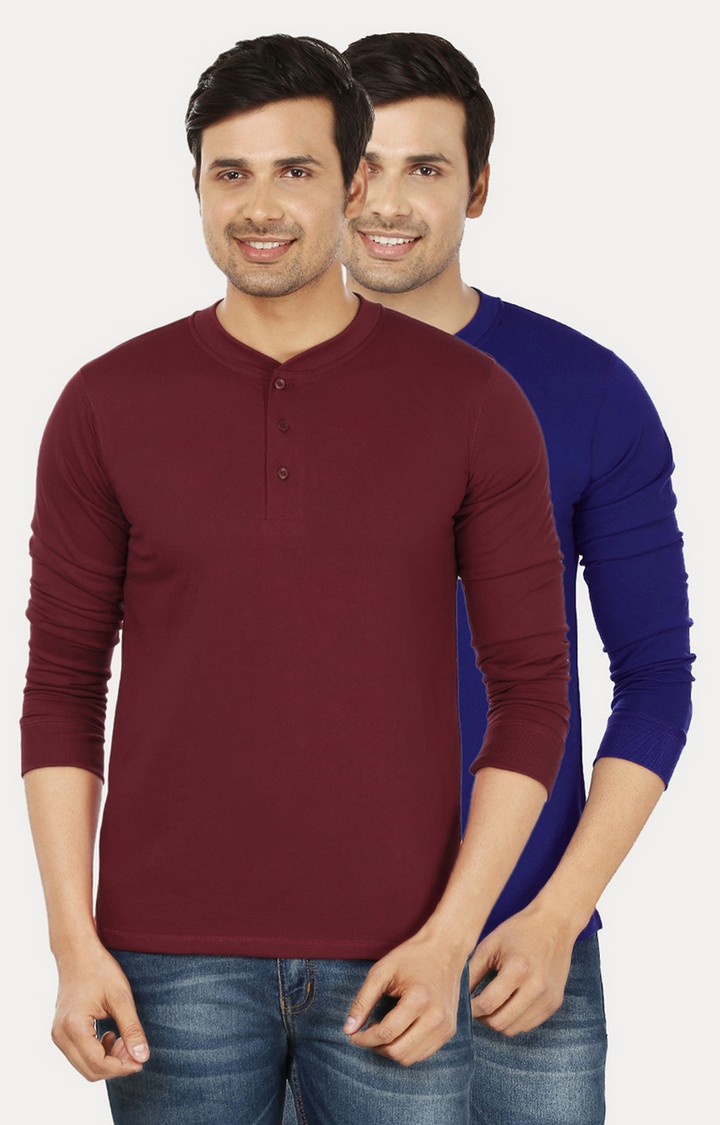 Weardo | Men's Red Cotton Solid Regular T-Shirts 0