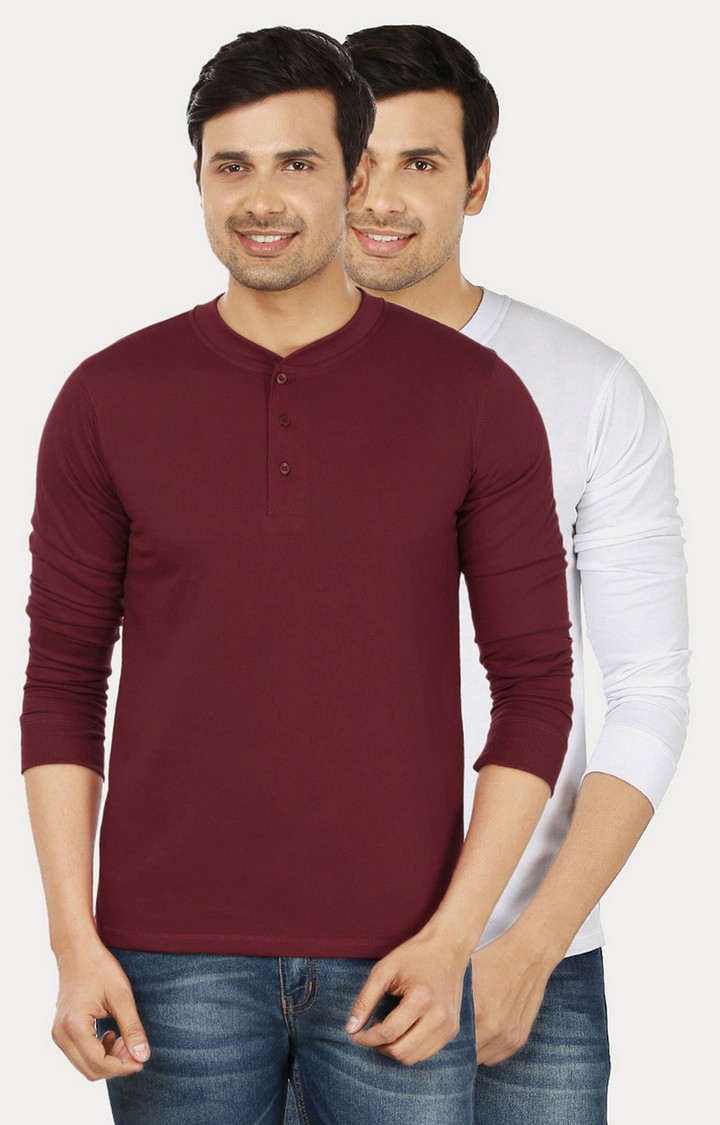Men's Red Cotton Solid Regular T-Shirts