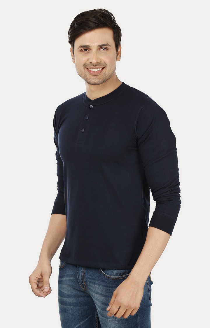 Weardo | Men's Blue Cotton Solid Regular T-Shirts 2