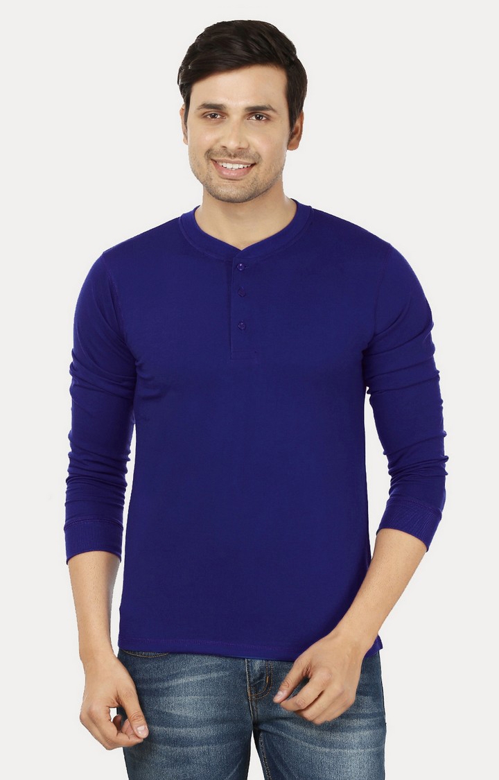 Weardo | Men's Blue Cotton Solid Regular T-Shirts 1