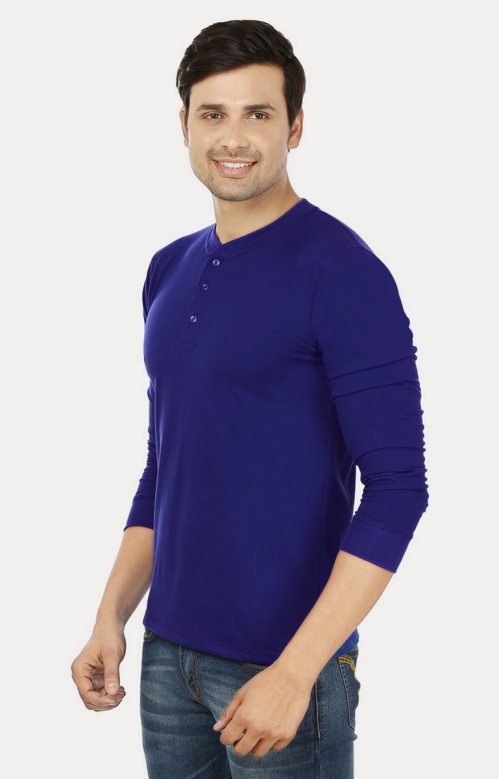 Weardo | Men's Blue Cotton Solid Regular T-Shirts 3