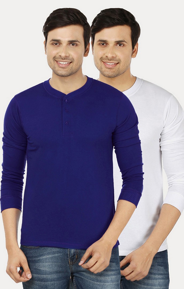 Men's Blue Cotton Solid Regular T-Shirts