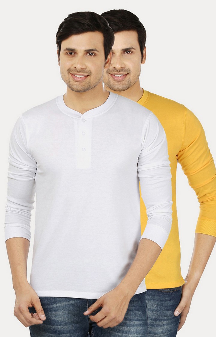 Weardo | Men's White Cotton Solid Regular T-Shirts 0