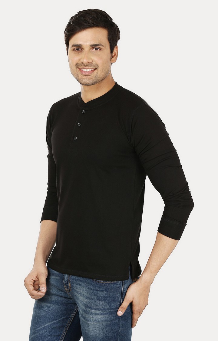 Men's Black Cotton Solid Regular T-Shirts