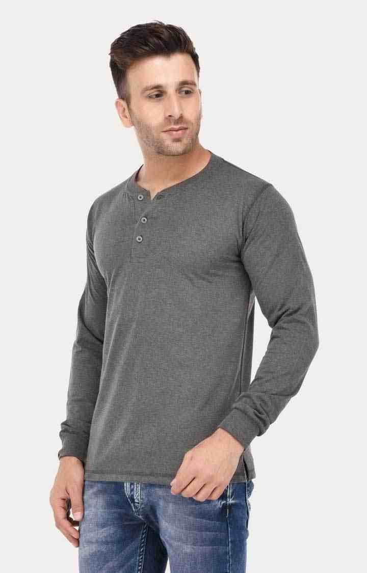 Men's Grey Cotton Melange Regular T-Shirts