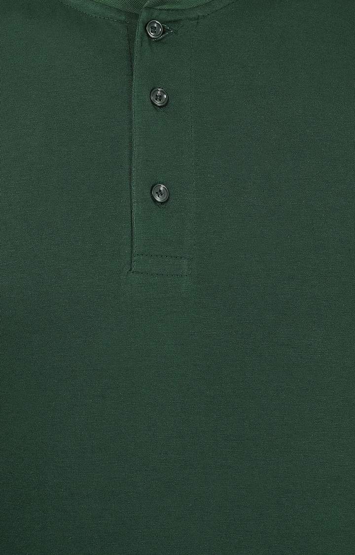 Weardo | Men's Green Cotton Solid Regular T-Shirts 4