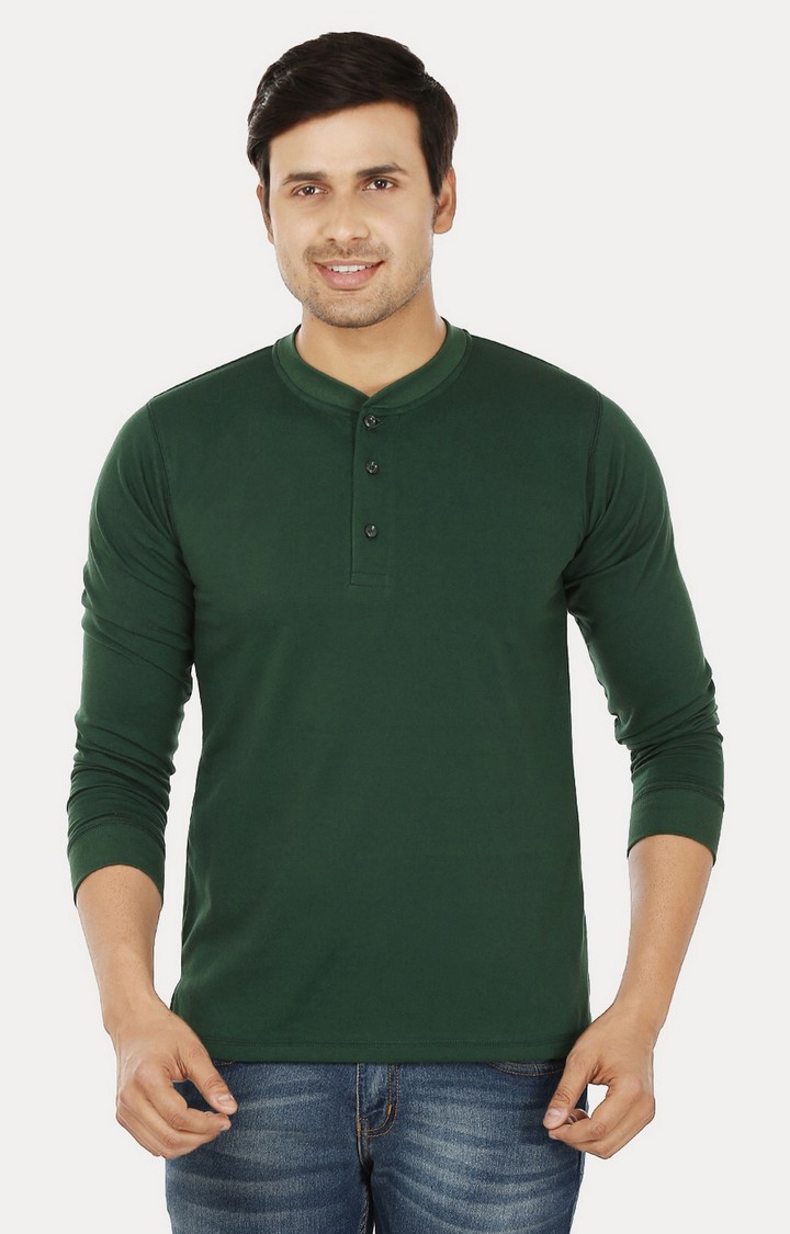Weardo | Men's Green Cotton Solid Regular T-Shirts 0