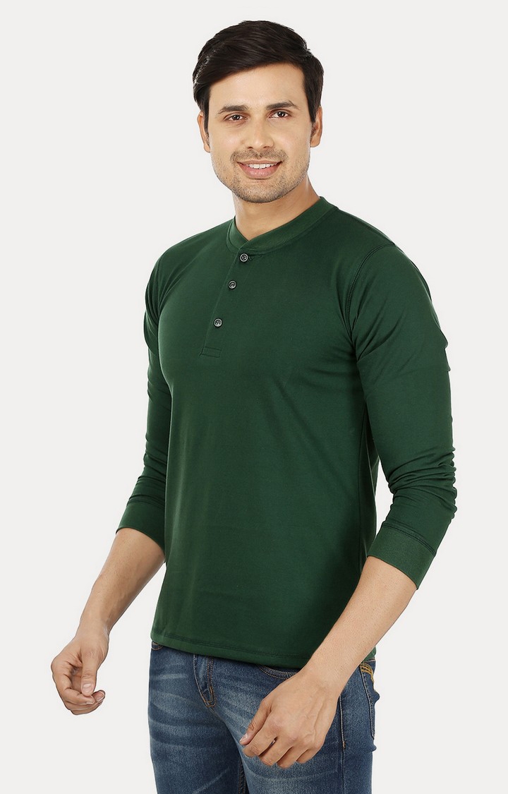 Weardo | Men's Green Cotton Solid Regular T-Shirts 2