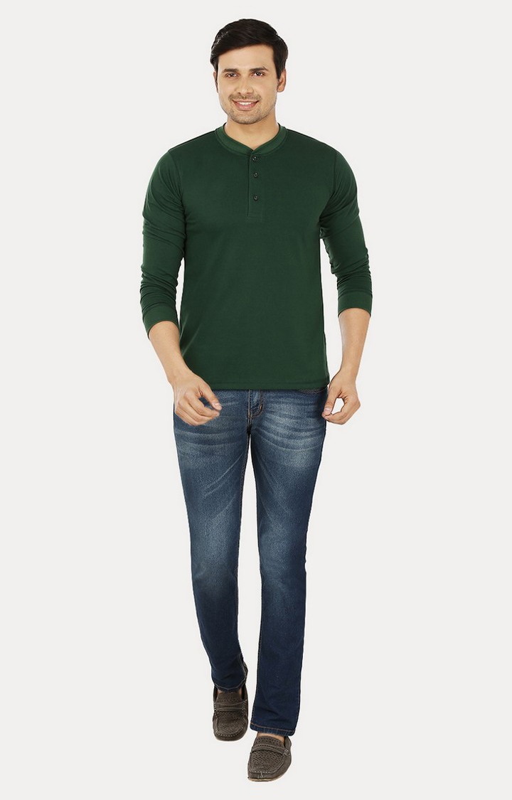 Weardo | Men's Green Cotton Solid Regular T-Shirts 1