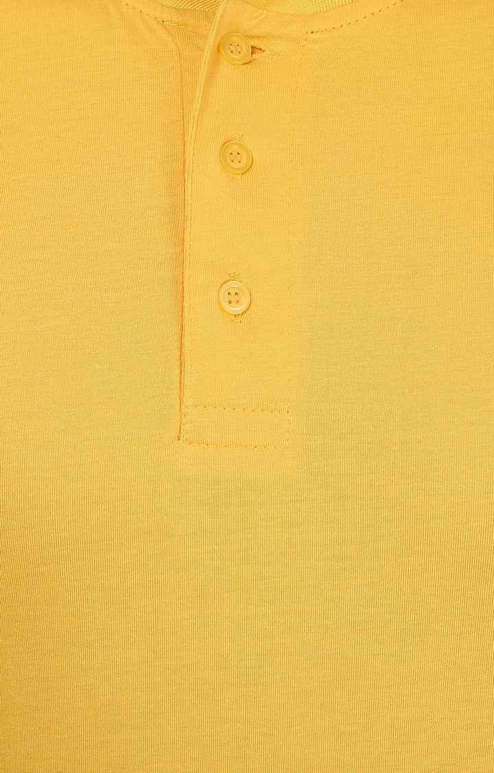 Men's Yellow Cotton Solid Regular T-Shirts