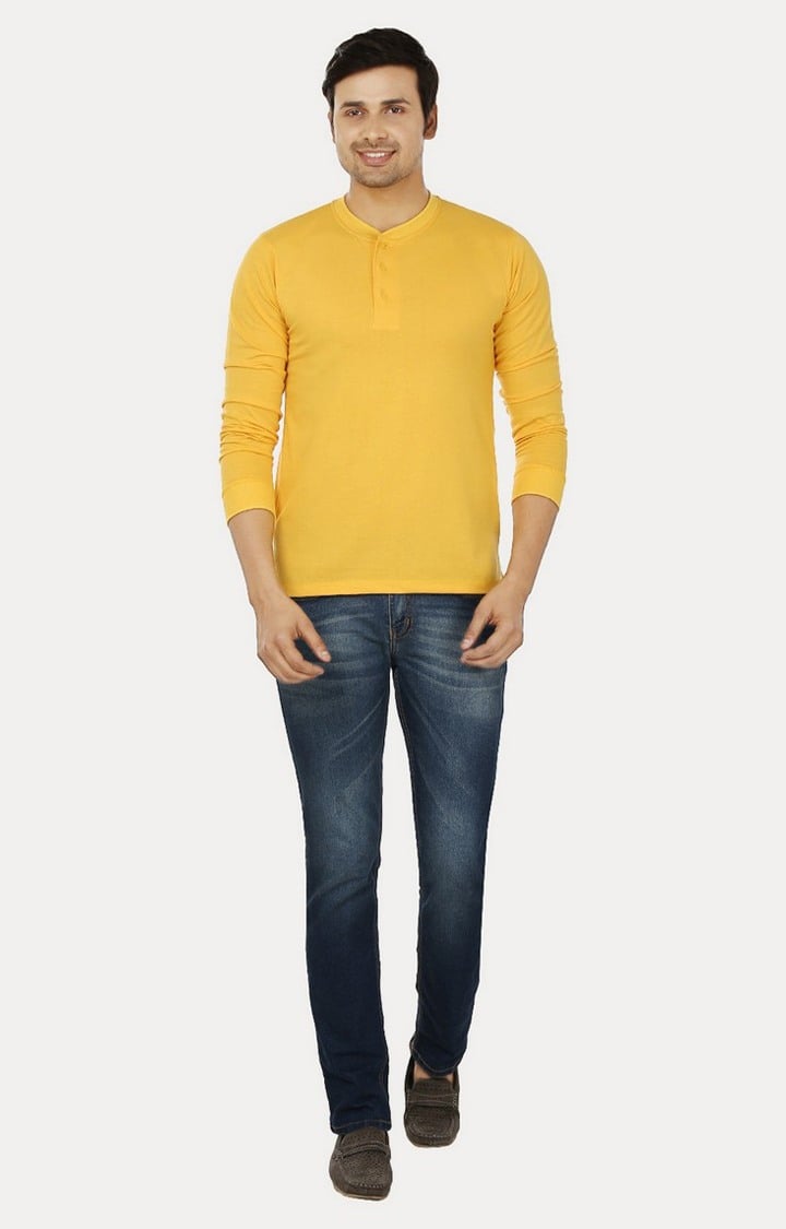 Men's Yellow Cotton Solid Regular T-Shirts