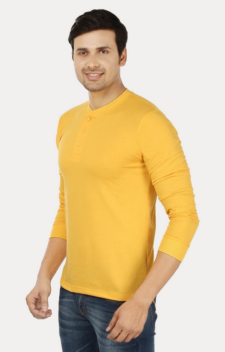 Men's Yellow Cotton Solid Regular T-Shirts