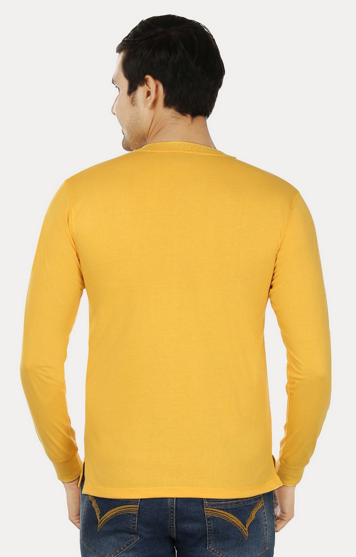 Men's Yellow Cotton Solid Regular T-Shirts