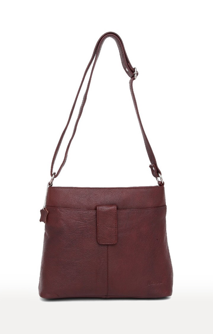 WildHorn | WildHorn Upper Grain Genuine Leather Maroon Ladies Cross-body Hand Bag with Adjustable Strap 0