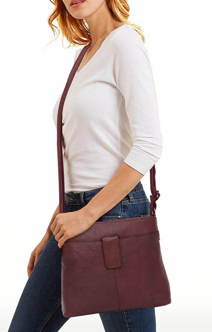 WildHorn | WildHorn Upper Grain Genuine Leather Maroon Ladies Cross-body Hand Bag with Adjustable Strap 5