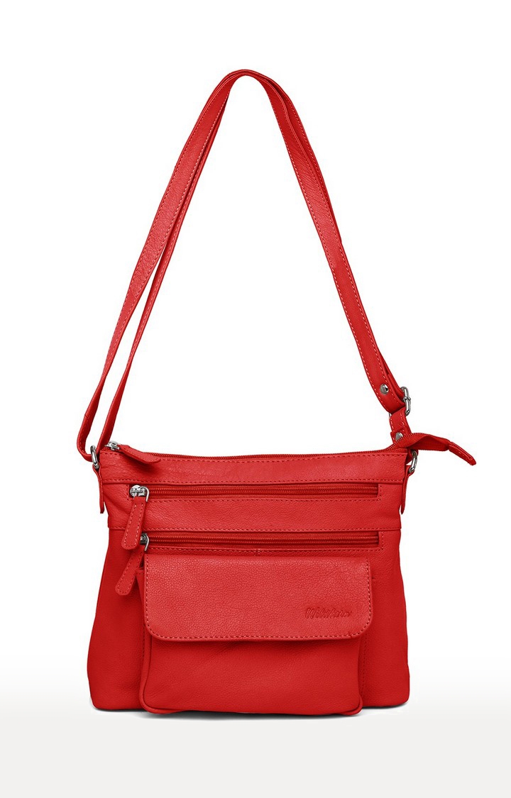 WildHorn | WildHorn Upper Grain Genuine Leather Red Ladies Cross-body Hand Bag with Adjustable Strap  0