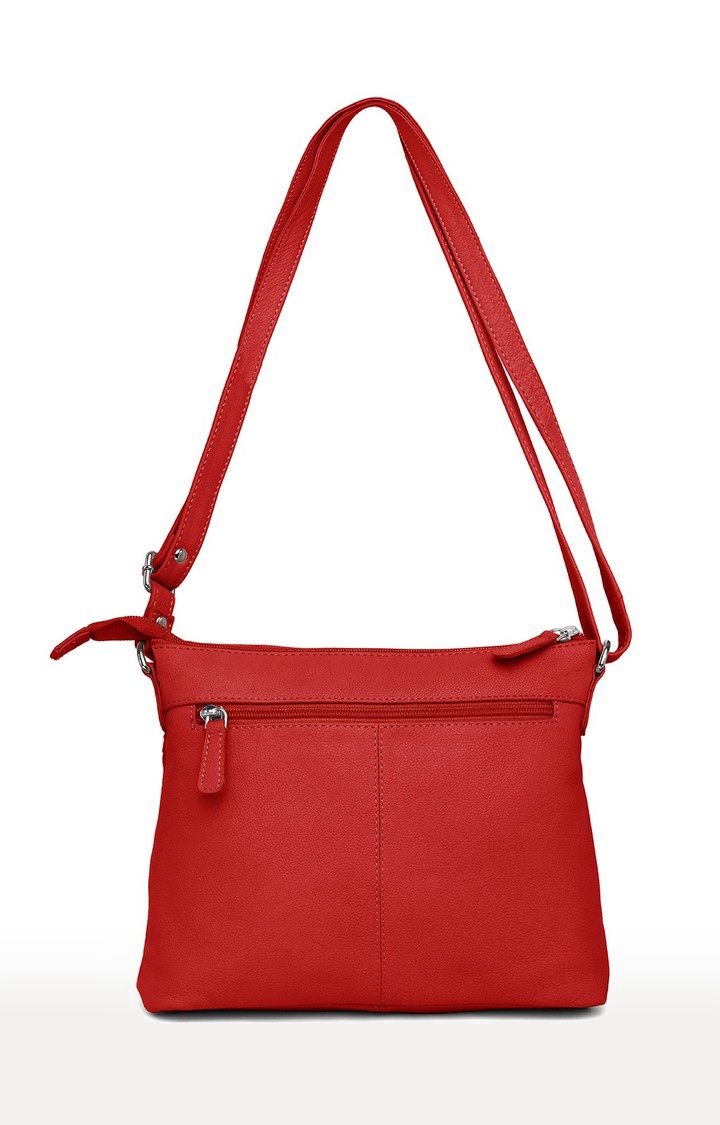 WildHorn | WildHorn Upper Grain Genuine Leather Red Ladies Cross-body Hand Bag with Adjustable Strap  1