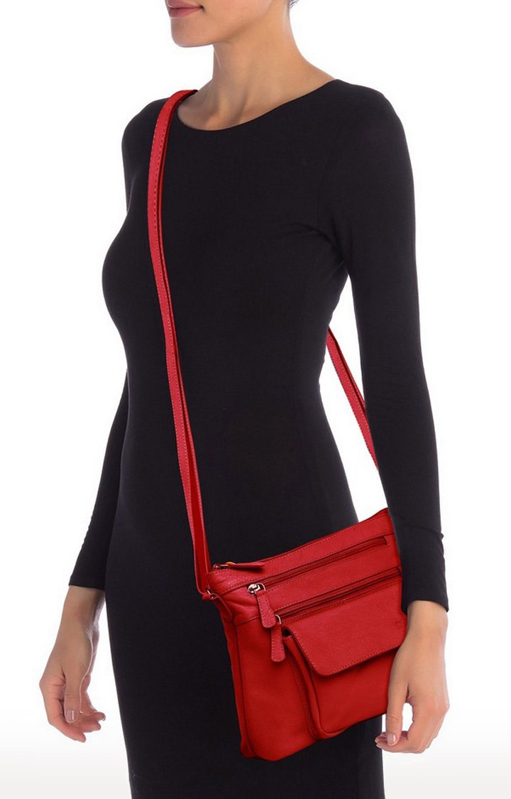 WildHorn | WildHorn Upper Grain Genuine Leather Red Ladies Cross-body Hand Bag with Adjustable Strap  5