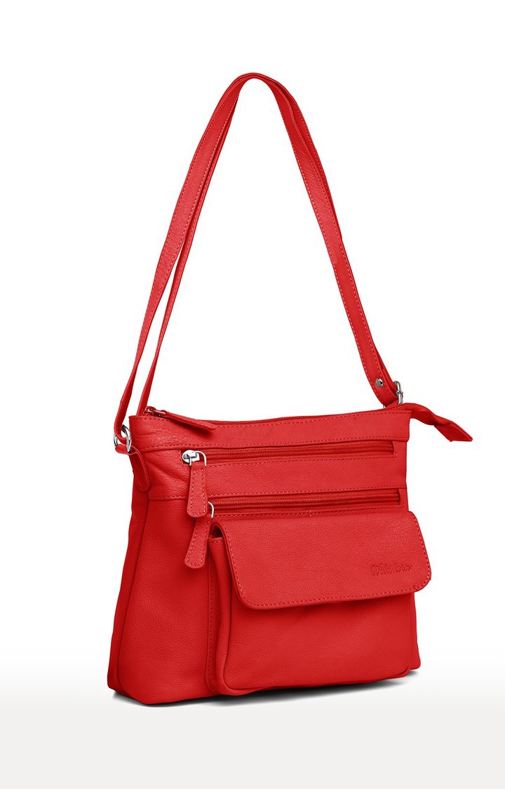 WildHorn | WildHorn Upper Grain Genuine Leather Red Ladies Cross-body Hand Bag with Adjustable Strap  2