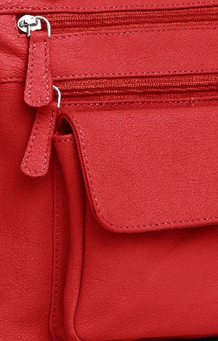 WildHorn | WildHorn Upper Grain Genuine Leather Red Ladies Cross-body Hand Bag with Adjustable Strap  4