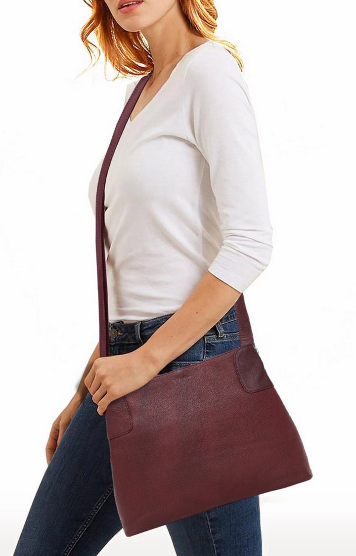 WildHorn | WildHorn Upper Grain Genuine Leather Maroon Ladies Shoulder, Cross-body, Hand Bag with Adjustable Strap 5