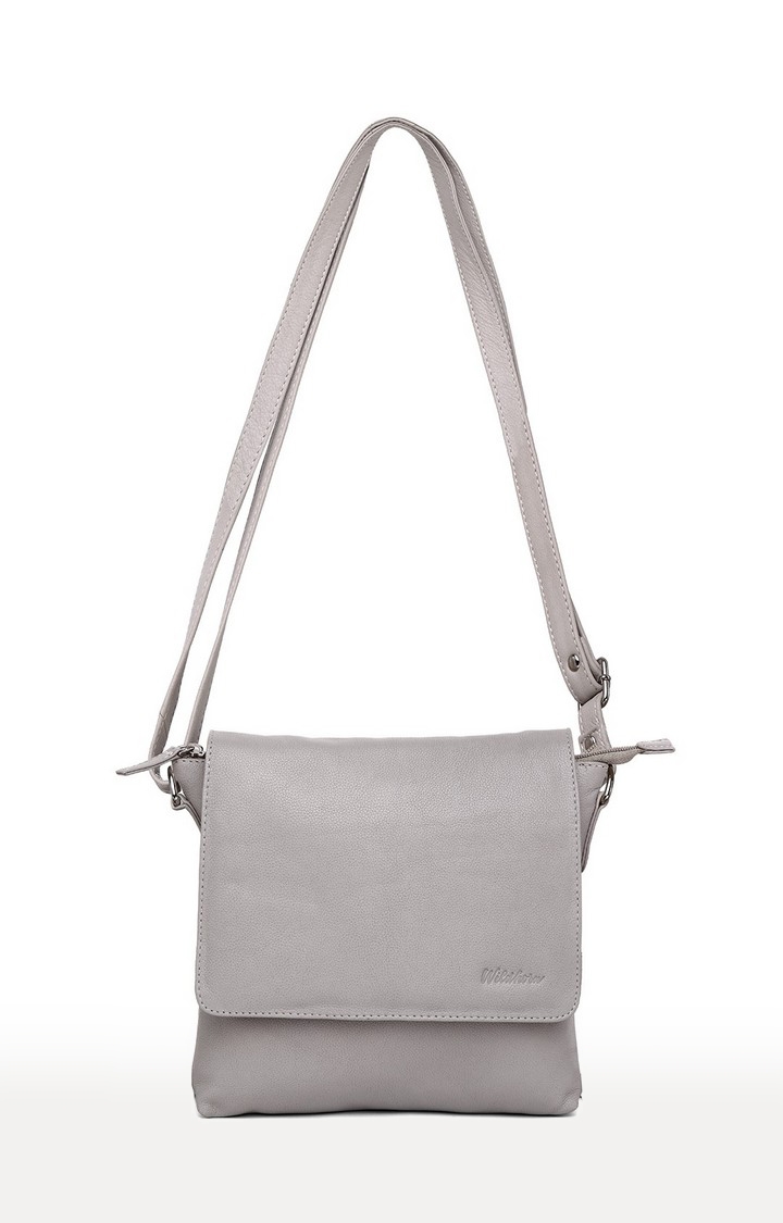 WildHorn | WildHorn Upper Grain Genuine Leather Grey Ladies Sling, Cross-body, Hand Bag with Adjustable Strap 0