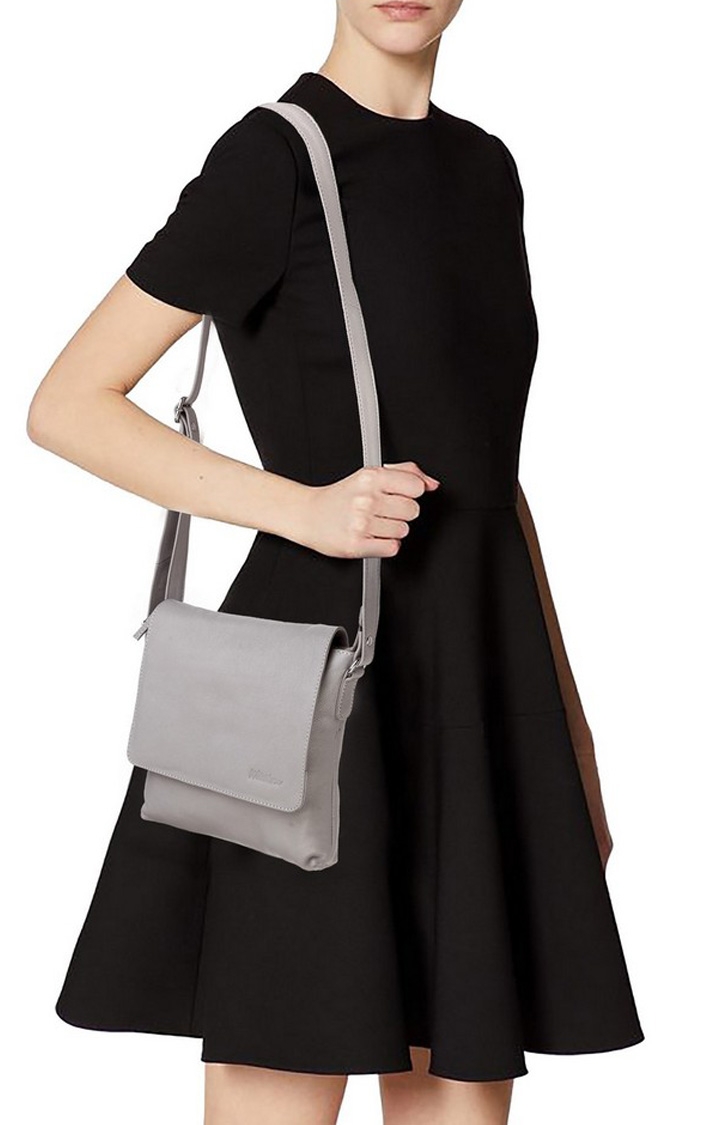 WildHorn | WildHorn Upper Grain Genuine Leather Grey Ladies Sling, Cross-body, Hand Bag with Adjustable Strap 5