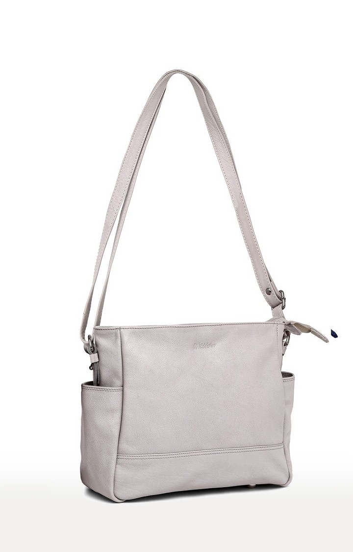 WildHorn | WildHorn Upper Grain Genuine Leather Off White Ladies Tote, Sling, Shoulder, Hand Bag with Adjustable Strap  2