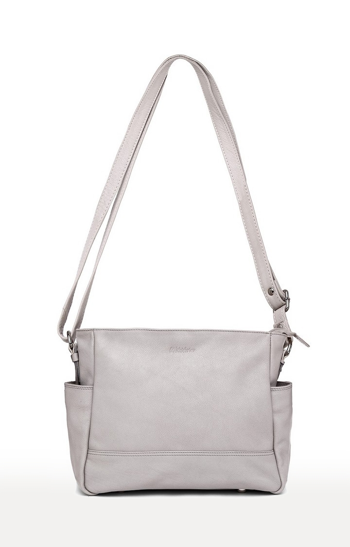 WildHorn | WildHorn Upper Grain Genuine Leather Off White Ladies Tote, Sling, Shoulder, Hand Bag with Adjustable Strap  0