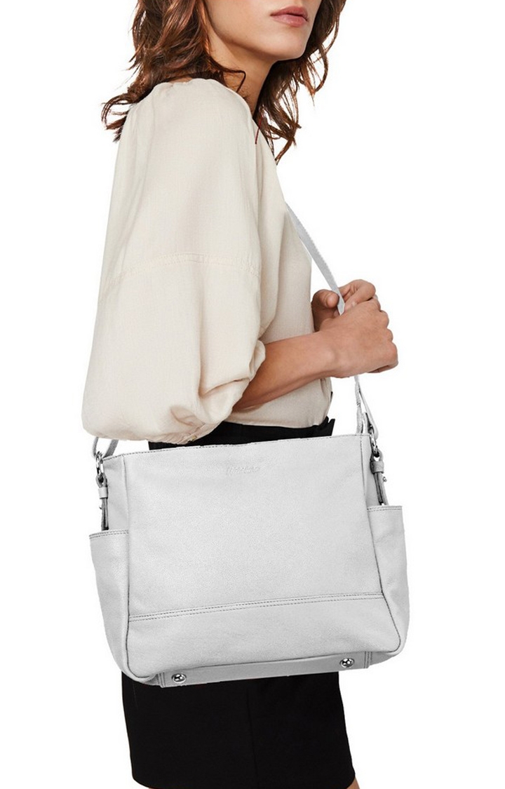 WildHorn | WildHorn Upper Grain Genuine Leather Off White Ladies Tote, Sling, Shoulder, Hand Bag with Adjustable Strap  5